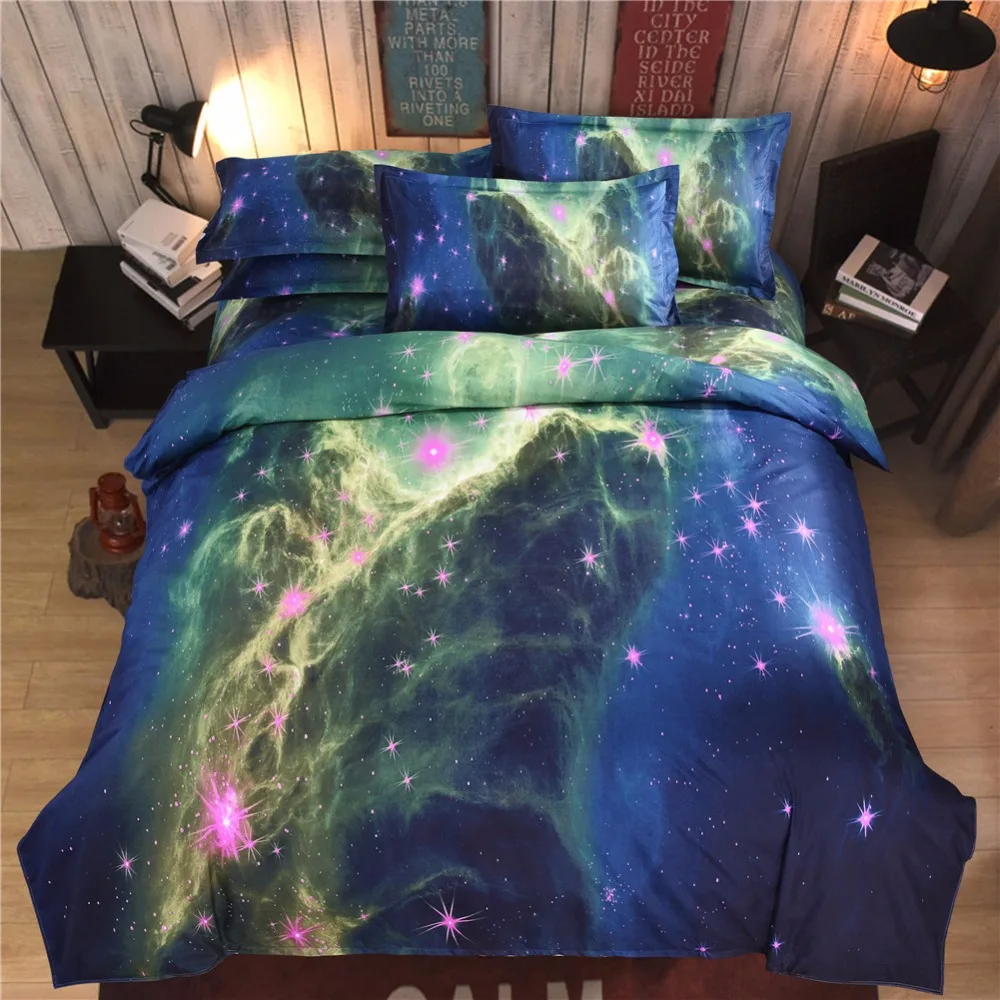 3D таинственная безграничная галактика космическое пространство постельное белье полиэстер хлопок пододеяльник плоский лист наволочка Твин queen Размер