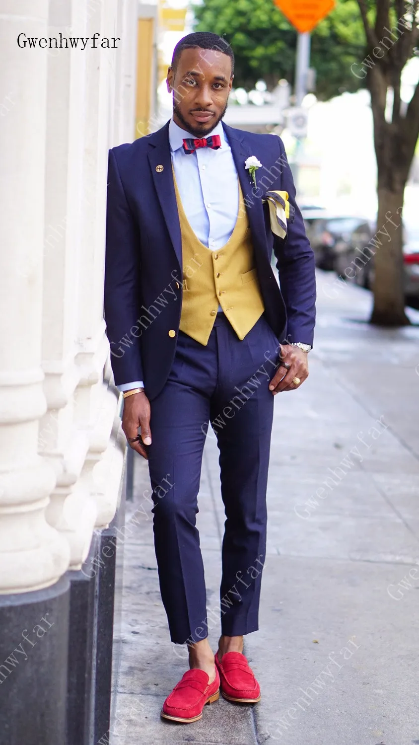 

Latest Fashion Men Slim Fit Stylish Suits Purple Jacket With Yellow Vest Men Custom Prom Party Suit Trajes De Hombre Groom Suits