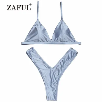 

ZAFUL Bikini Cami High Cut Thong Bikini Set Women Swimsuit Women Swimwear Women Bathing suit Summer Beacher Brazilian Biquni