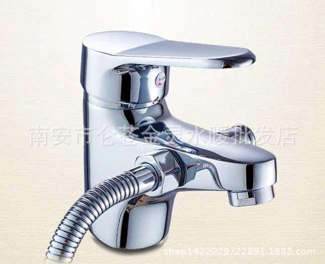 Full copper single hole hot and cold basin faucet, shower faucet wash basin mixer faucet + pressurized square shower head + tube