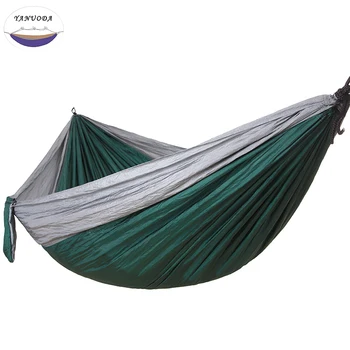 

Camping Hammock, Portable Parachute Nylon Fabric Travel Ultralight Camping Double Wide Outdoor Travel(Gray+Dark green)