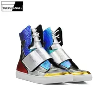 Модные летние высокие мужские туфли из натуральной коровьей кожи; ботильоны в стиле хип-хоп; Разноцветные мотоботы на плоской подошве; мужские ботинки размера плюс