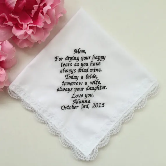 Wedding Favour Gift Lovely Mum Personalised Embroidered Handkerchief