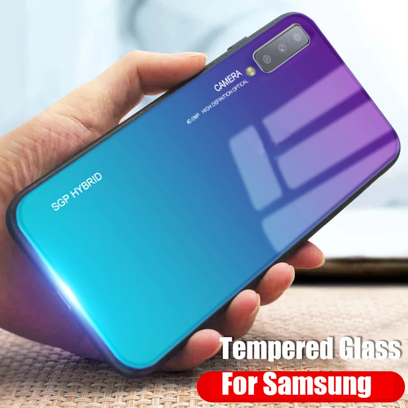 Gradient glass Phone Case For Samsung Galaxy A7 2018 Cases cover on for galaxy A6 A8 plus 7A A9 A6PLUS bumper copue | Мобильные