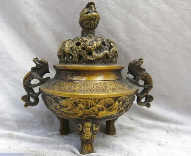 

wholesale factory brass censer China carved many dragon tiger incense burner sculpture Statue