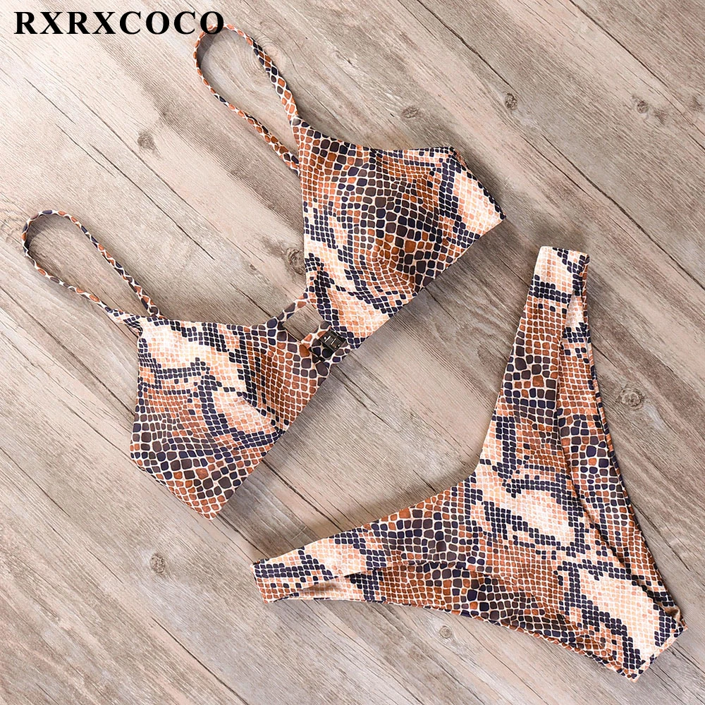 

RXRXCOCO New Design Bikini 2019 Snake Print Swimsuit Women Swimwear Bikini Set Bandage Bathing Suit Push Up Brazilian Biquinis