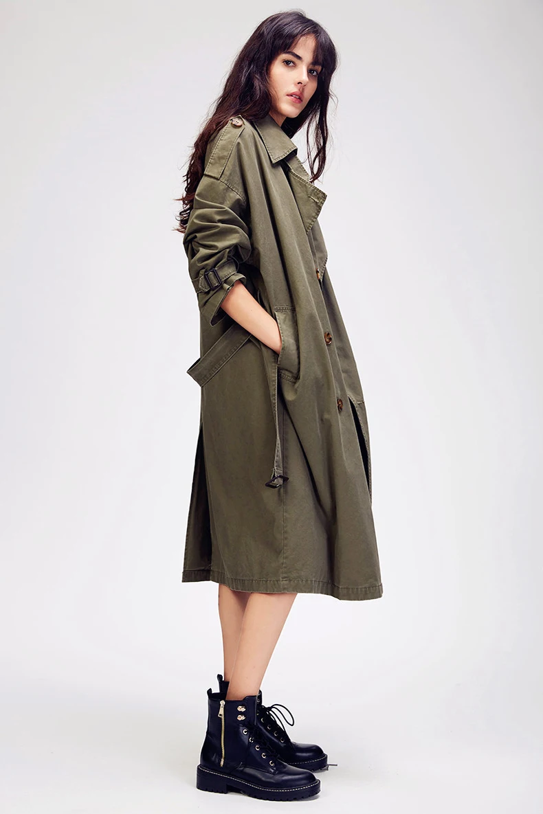 Длинное пальто-Тренч, свободная верхняя одежда, хлопок, большой размер, двойной нагрудный наряд, для женщин, леди,, английский стиль, роскошный бренд, высокое качество