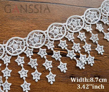 

1yard Width:8.7cm Ivory white color Exquisite star tassel design lace accessories Water-soluble embroidery lace (ss-343)