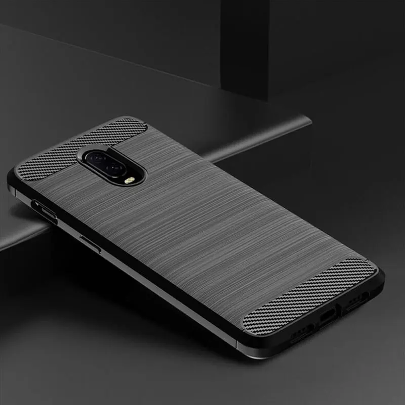cheap One Plus 6T Case Soft Bumper Brushed Carbon Fiber Armor Silicone Phone Case For OnePlus 6 6T 5T 5 Silicone Shockproof Coque
