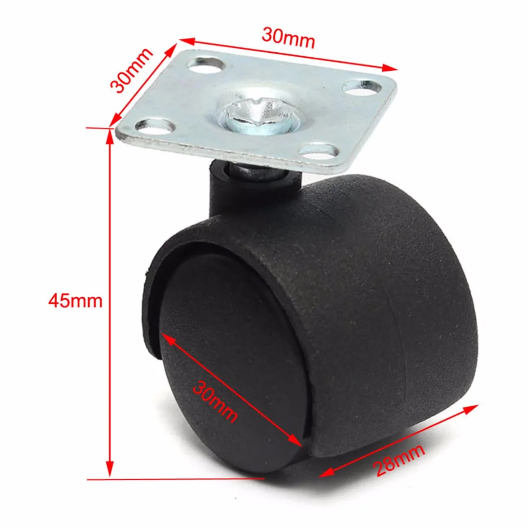 4pcs Black Swivel Plate Caster Nylon Wheel Chair Table Castor Replacement 30mm Mayitr Hardware Casters For Furniture Machinery