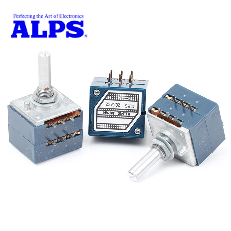 

1pcs RK27-Type Potentiometer Japan ALPS Volume Potentiometer 10KAX2/ 20KAX2/ 50KAX2/ 100KAX2/- Round Shaft