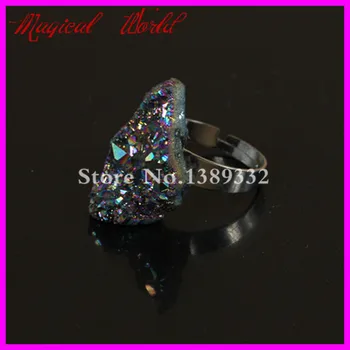 

Rainbow Titanium Quartz Druzy Ring Silver Bezel Ring Unique Semi Precious Crystal Quartz Ring Gems Drusy Ring