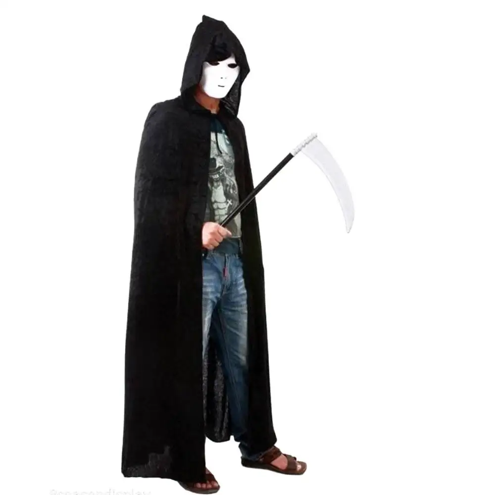 Halloween Grim Reaper Cloak Fancy Dress Unisex Costume Cosplay Solid Color Hooded Death Demon