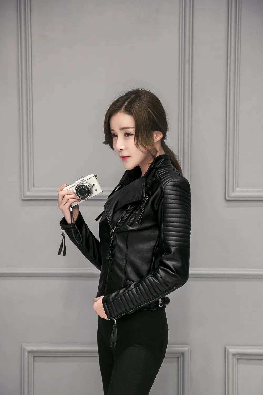 FTLZZ New Spring Autumn Women Faux Soft Leather Jackets Pu Black Blazer Zippers Coat Motorcycle Outerwear Biker Jacket