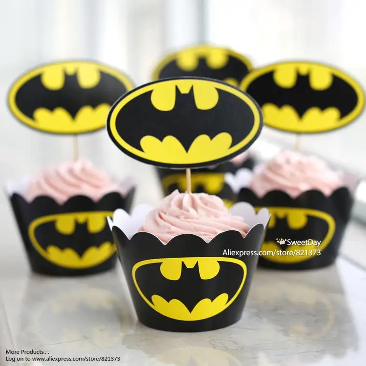 Cupcakes Cupcake Wrapper Superhero Cupcake Wrappers Batman Cupcake Wrappers Batman Garlands Flags Bunting Paper Party Supplies Jan Takayama Com