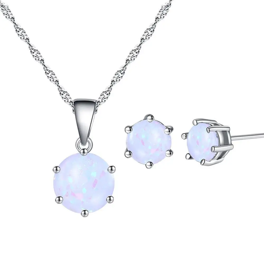 

Elegant Faux Opal Pendant Chain Necklace Stud Earrings Women Jewelry Present New Hot