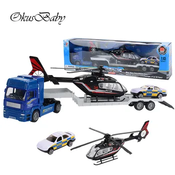 

2019 Alloy Children Play Set Toy Vehicle Trailer Truck Car 3 Themes Baby Boys Gift Traffic Model Set Educational Toy