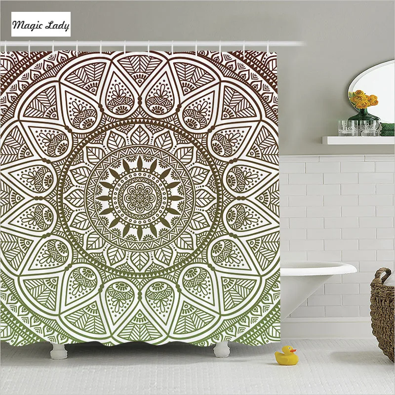 Shower Curtain Mandala Bathroom Accessories Abstract Tapestry Art Medallion Indian Zen White