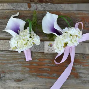 

5 pcs/lot Artificial PU Calla Flower Groom Boutonniere Bride man Corsage Wedding Bouquet Flower Home Party Decoration