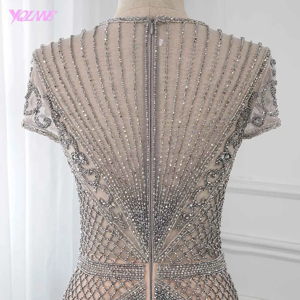 Luxury Handmade Rhinestones Evening Dress Long Cap Sleeve Mermaid Formal Evening Gown Runway Fashion Dresses YQLNNE