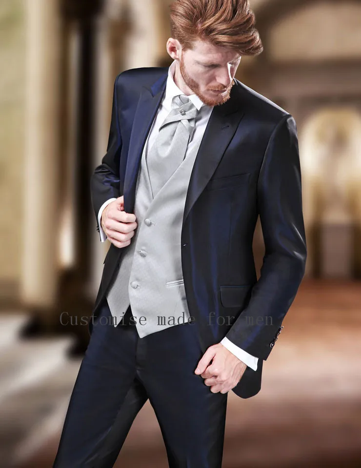 Gli Uomini italiani Frac Nero Notch Lapel Abiti Da Sposa Per Uomo Groomsmen  Tute Smoking Dello Sposo Per Gli Uomini di Nozze Vestito Jacket + Pant +  Vest|wedding suit|wedding suits for menmens