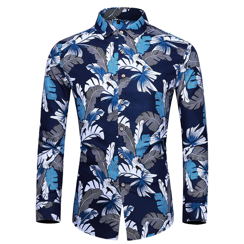 

2019 spring and autumn men's printing business casual shirt high-quality fashion trend long-sleeved must-have items
