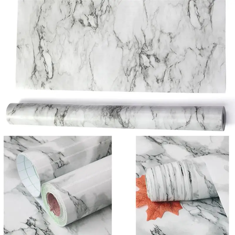 

45CM X 10M Marble Effect Self Adhesive Vinyl Film Paper Table Door Sticker Sticky Plastic for Furniture Kitchen Living Room