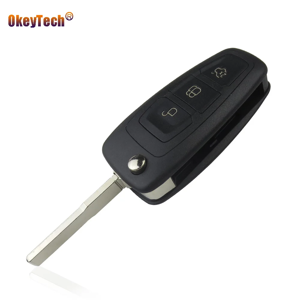 

OkeyTech For Ford Focus 2 Fiesta Mondeo Galaxy 3 Button Flip Folding Smart Switchblade Key Cover Case Replacement Fob Free Ship