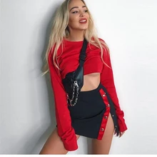 NiceMix Лето Harajuku укороченный топ женский сексуальный красный цвет Тонкий T короткая женская обтягивающая Повседневная футболка с длинными рукавами Femme Новая мода