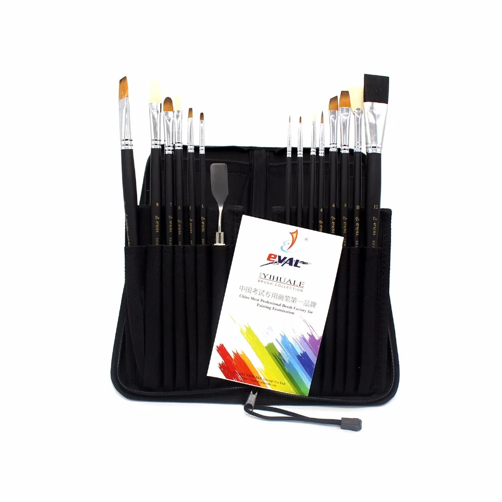 Goede Eval 14 stks Varkenshaar Schilderij Borstel Nylon Borstel Set Acryl Olie Kwast voor School Student Professionele Kunst Levert Canvas