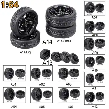 

Universal 4 Pcs big+small 1:64 Car Wheels Tire Green light bright black modified wheel rubber tire multi-card wind wheel
