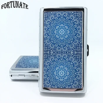 

New Exclusive Blue Totem Pattern Creative Slim Cigarette Case Women Lengthen Metal Fixture Pitillera Chicha Cigarrera Para Dama