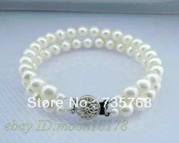 

xiuli 00131 Double Strands 7mm White AAA Akoya Pearl Bracelet 6.5" 7.5"