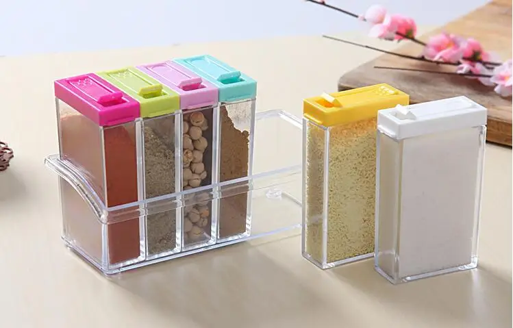 

(6pcs/Set) Kitchen Tools Spice Jar Colorful Lid Seasoning Box Salt Condiment Cruet Storage Box