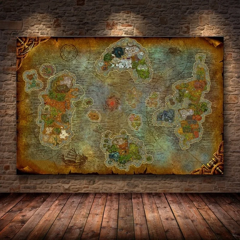 Плакат без рамки картина для украшения World of Warcraft 8 0 карта на HD холсте настенные