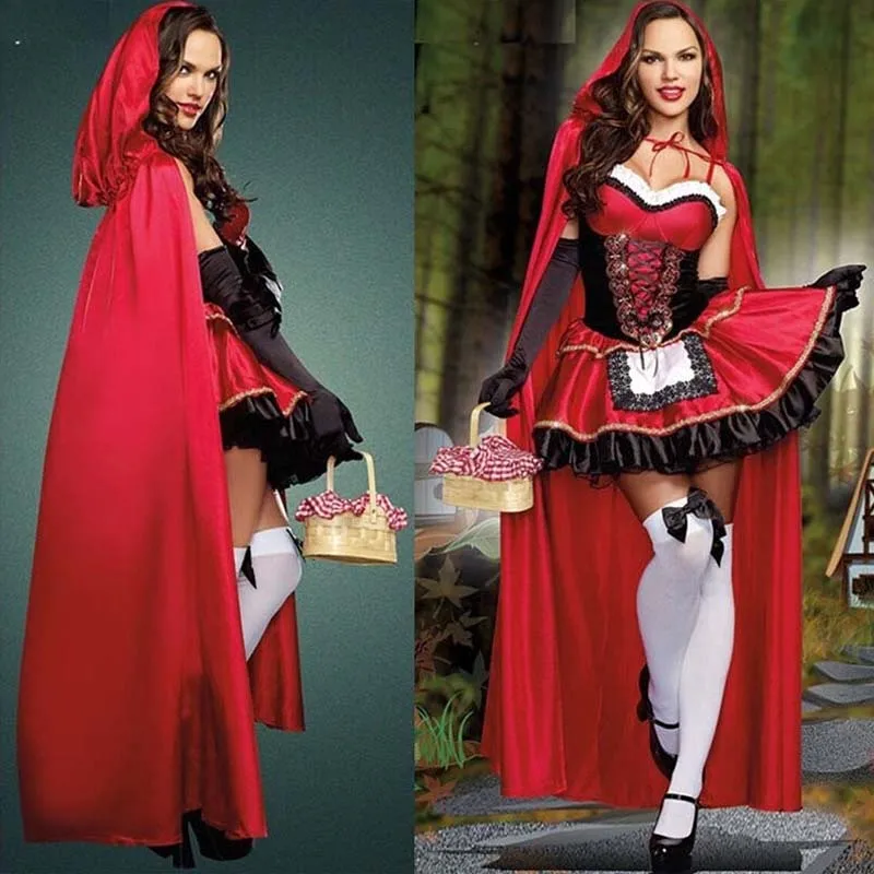 

Wavaiov 2018 Sexy Dress Halloween Little Red Riding Hood Costume Princess Dress Dress Cloak Bar Game Cosplay Women's Clothing