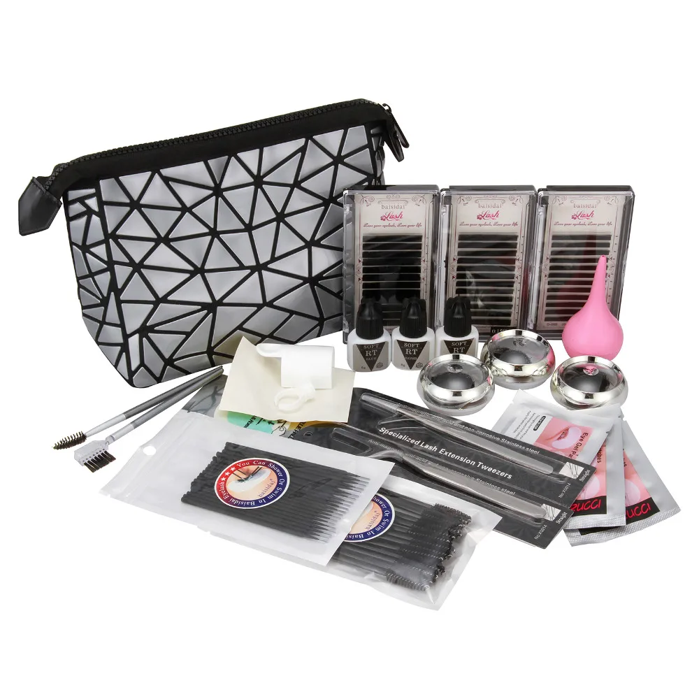 

19 in1 False Eyelash Kit Eyelash Semi Permanent Individual Extension Curler Lashes Curl C 8/10/12mm Eye Stickers Pads Set
