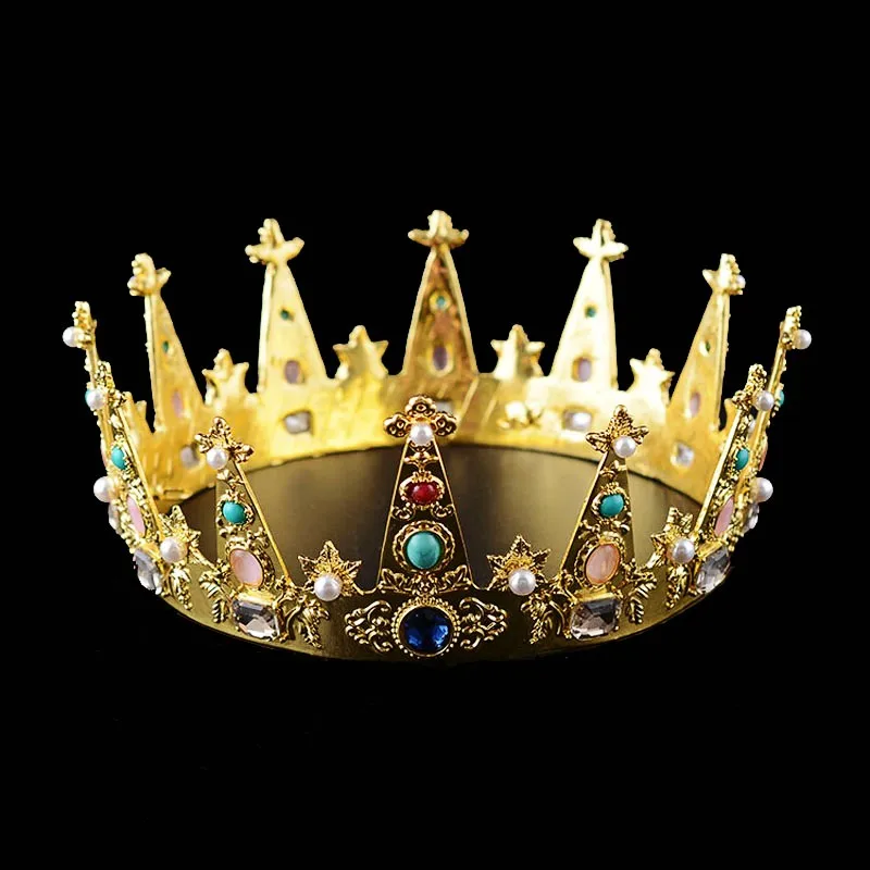 

Luxury Vintage Gold Color Crystal Beads Pearl Wedding Crown Alloy Rhinestone Bride Tiara Baroque Queen King Crown tiara de noiva