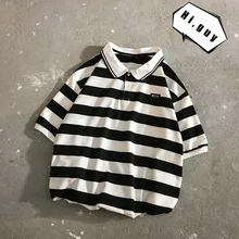 Хлопковая Молодежная популярная полосатая рубашка поло с коротким рукавом