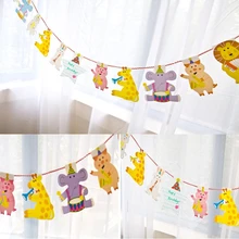 Счастливая семья музыка Джунгли животных бумажный флаг баннер овсянка Дети День Рождения Декор детский душ гирлянды украшения дома