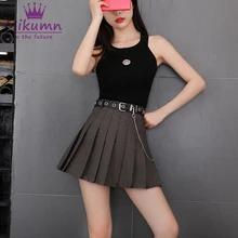 Летняя женская плиссированная юбка в стиле Харадзюку, Женская мини-юбка с высокой талией и поясом, большие размеры, Saias Feminina