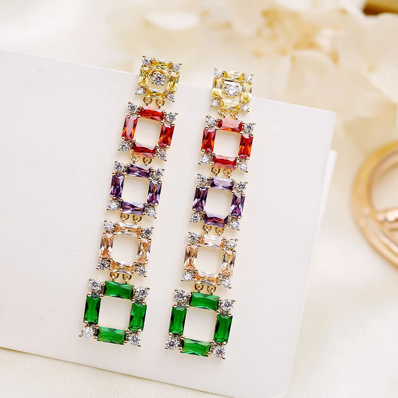 

Bilincolor long multi color squre shape drop earrings for women