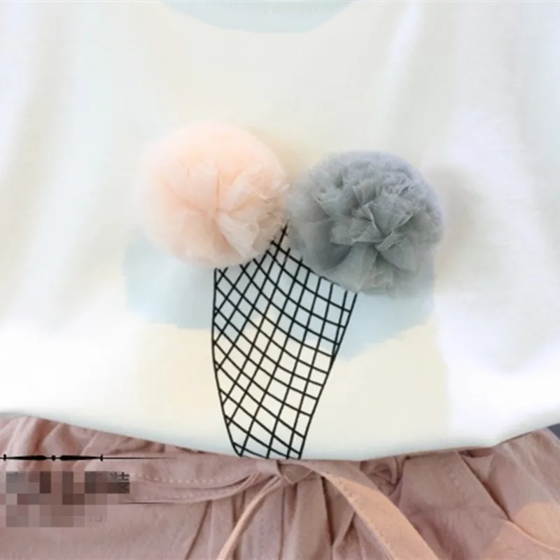 Baby Girl Clothes Summer 2016 Girls Clothing Set Short Sleeve O-Neck White Ice Cream Shirt+Shorts Set Girls Outfits 2 Piece Set