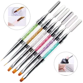 

1PCS Dual-ended Builder UV & Poly Gel Nail Brush Nylon Hair Flat Pusher For Nail Tips Extension Gel Tips Building Carving Pen
