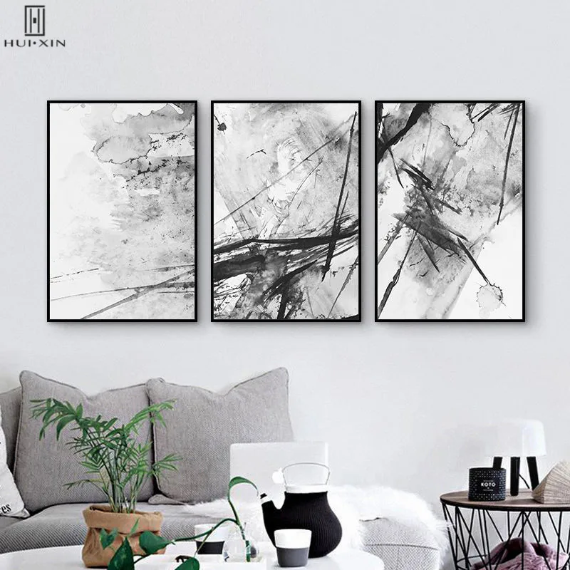 

Gorgerous Abstrct Canvas Paintings Main Color Black White Pink Waterlogging Lines Circle Fragments Decorative Pictures For Home