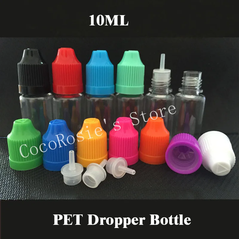 100pcs/lot 10ml PET Dropper Bottle with ChildProof Cap 10cc Clear