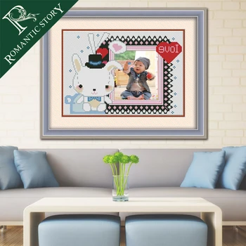 

Romantic Story Baby rabbit and photograph Cartoon gifts Needlework DIY 11CT Printing Cross Stitch Sets For Embroidery Kits