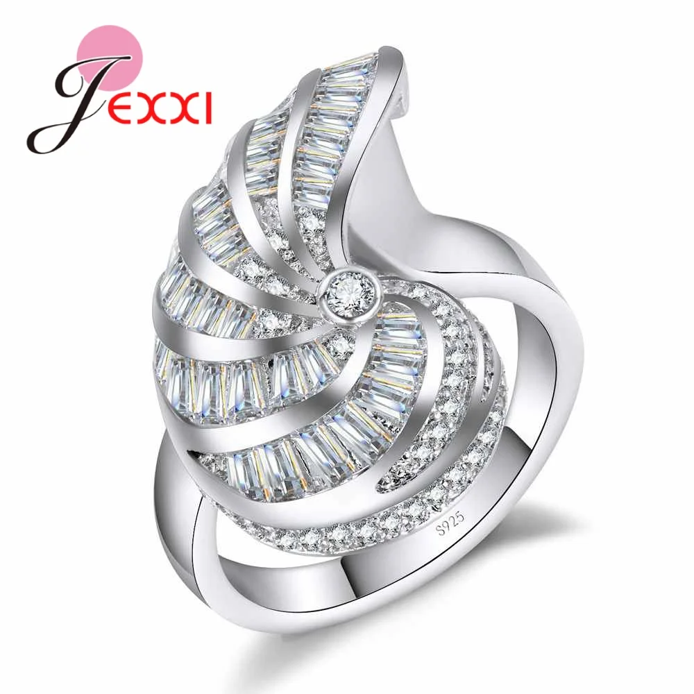 

JEXXI Geometric Shape Fashion Crystal 925 Sterling Silver Rings For Woman Jewelry Cubic Zircon Engagement Anillos Bague Femme