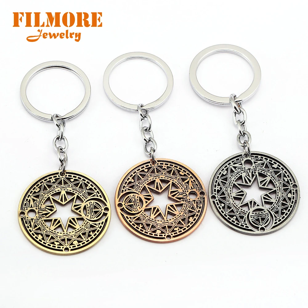 

Hot Anime Cardcaptor Sakura Keychain Car Key Chain Magic Circle Key Ring Holder Pendant Chaveiro Men's Cosplay Accessories