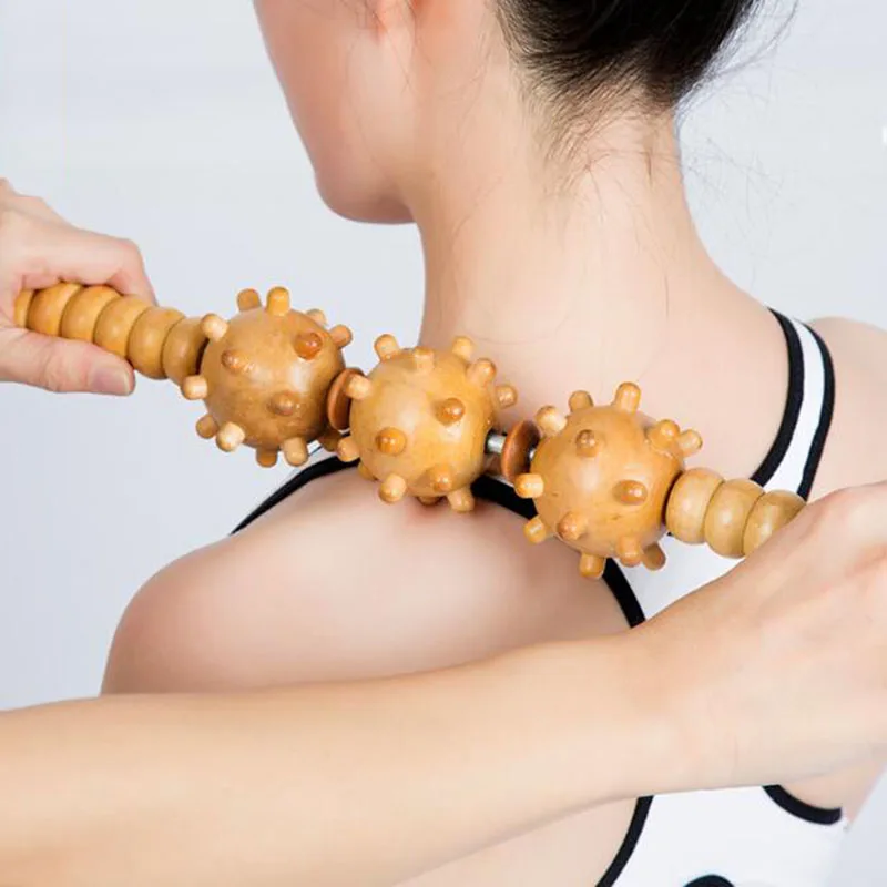 HANRIVER Yoga meridian rod body massage roller pounded waist back massage neck leg wooden massager